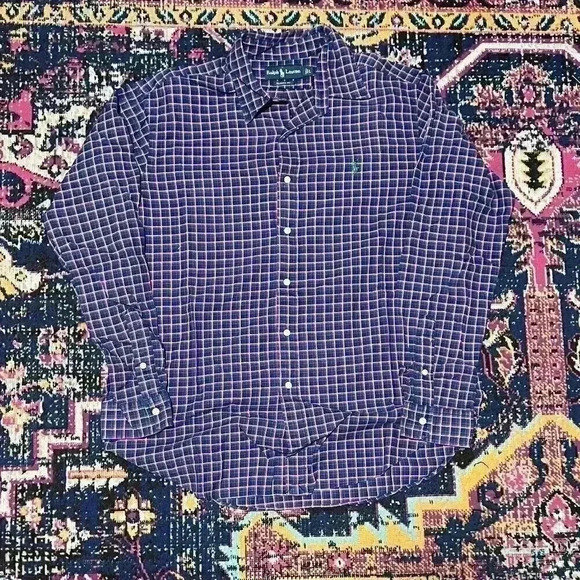 Ralph Lauren Mens Blue Red Long Sleeve Flannel Plaid Button Down Shirt Size L - Picture 1 of 1